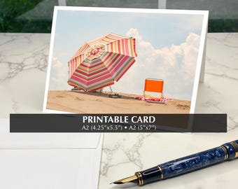 Beach Umbrella Printable Greeting Card, Any Occasion (PDF)