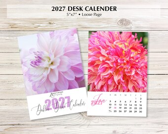 2027 Dahlia Photo Desk Calendar (5x7 Loose Pages)