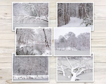 Snowy Day Lake Photo Note Card Set, Winter Greeting Cards