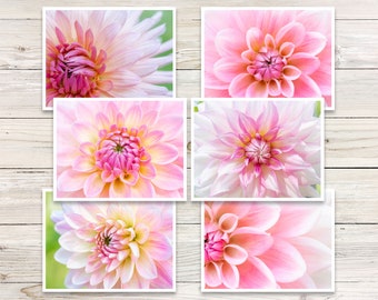 Pink Dahlia Photo Note Cards, Botanical Stationery Set (Set of 6)