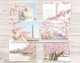 DC Cherry Blossoms Note Cards, Washington DC Landmarks, Spring Stationery (Set of 6)