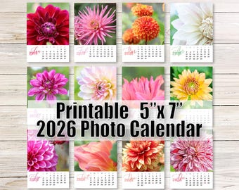 2026 Dahlie Tischkalender, Blumen Fotokunst (13x18) (Digitaler Download)