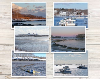 Maine Coast Photo Note Card Set, Winter Seascape, Kennebunkport
