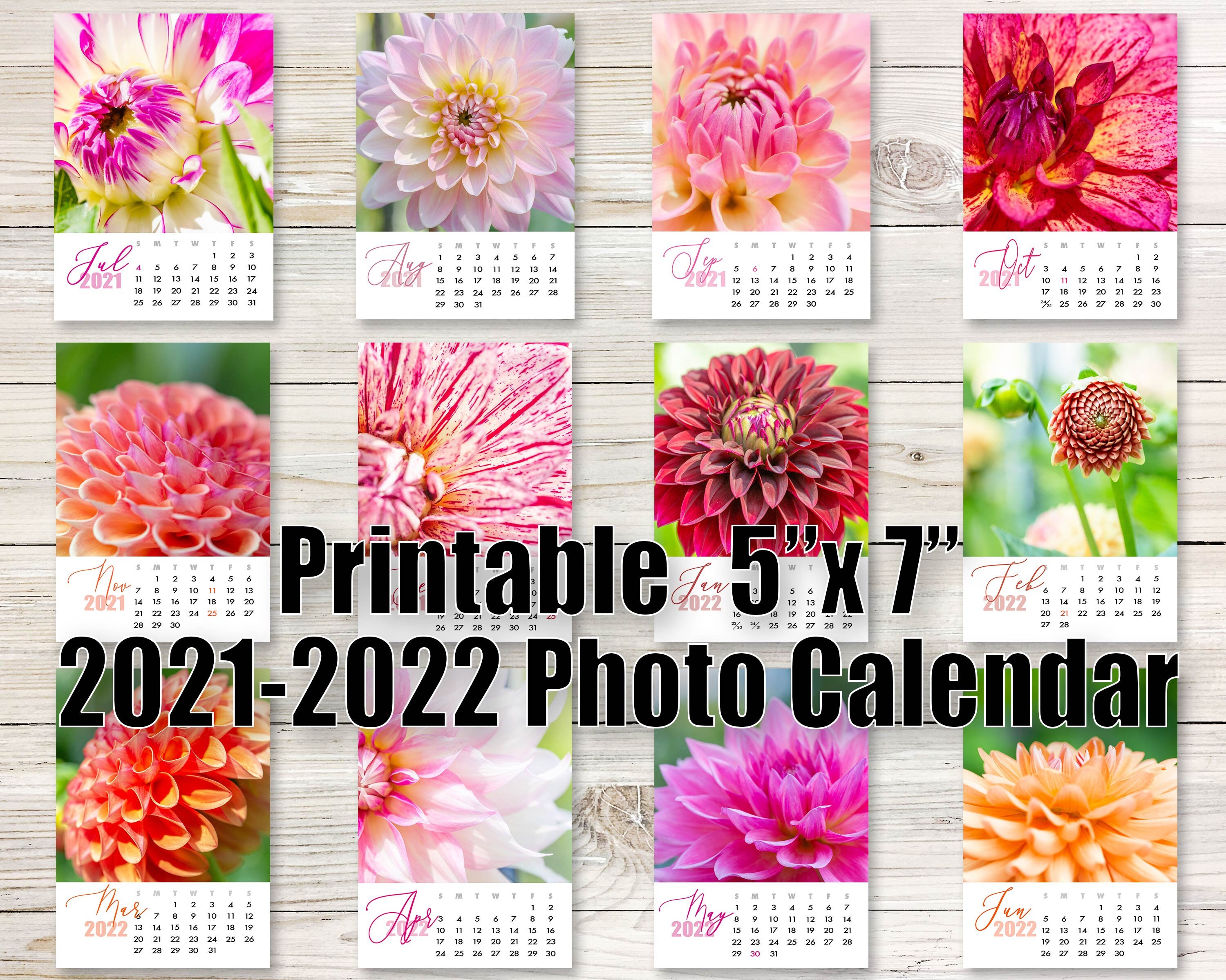 Printable 2021 2022 Dahlia Desk Calendar 5x7 Dahlia Etsy