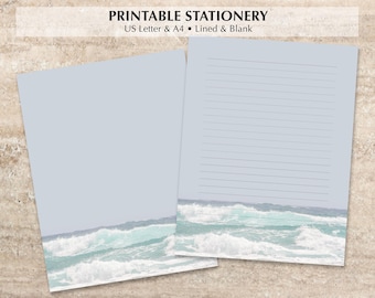 Wilde Wellen Briefpapier, liniertes & unliniertes Papier, A4 US Letter zum Ausdrucken (digitaler Download)