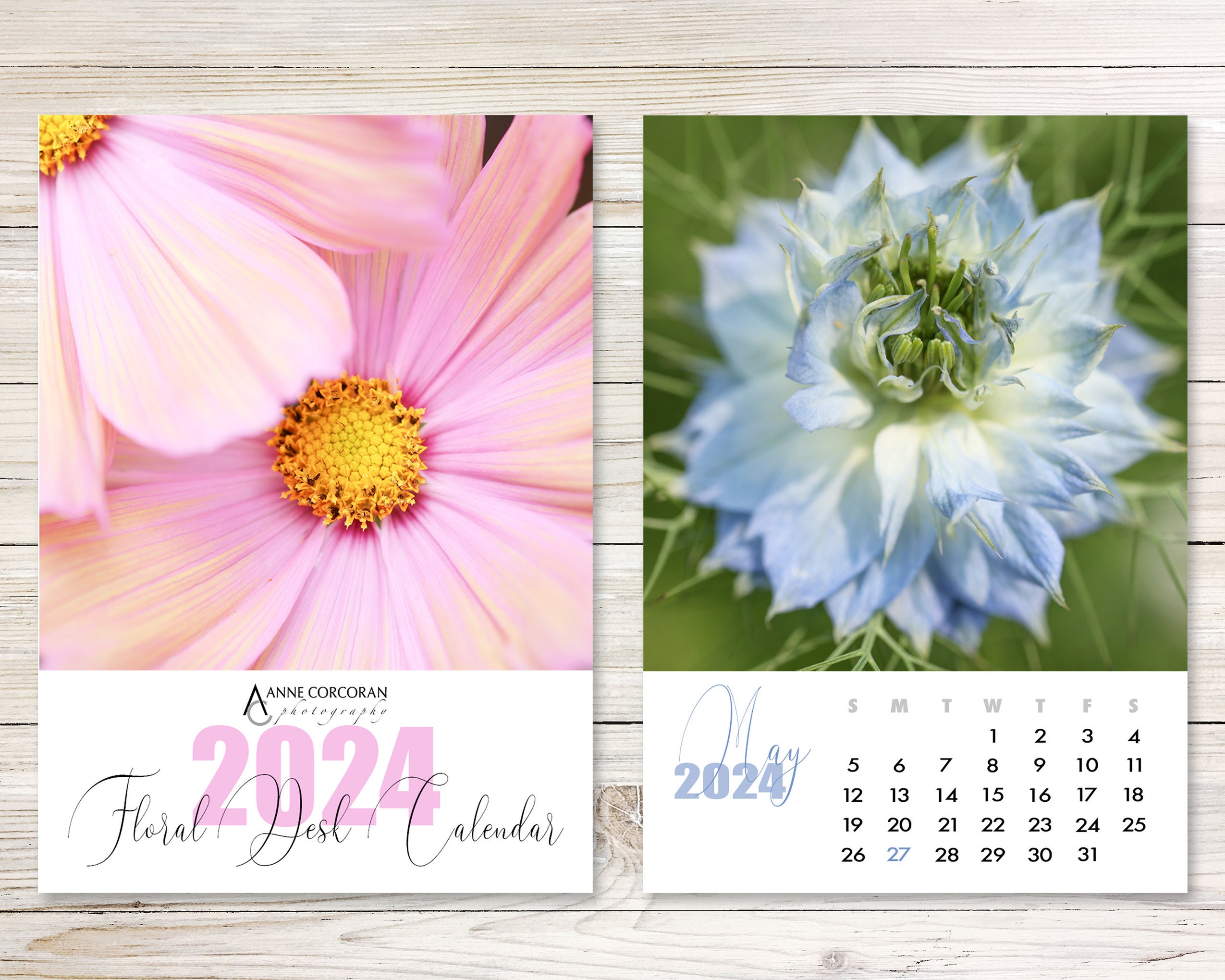 Calendrier de bureau Fleurs fleuries 2024, Calendrier mensuel en forme de  vase avec base en bois, Calendrier 2024 sur thème des fleurs créatives