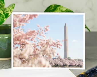 DC Cherry Blossoms Photo Greeting Card, Washington Monument