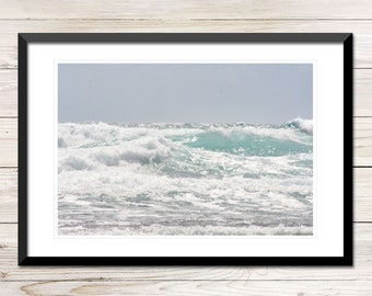 Turquoise Ocean Wave Photography Printable, Coastal Wall Art (Digital Download)