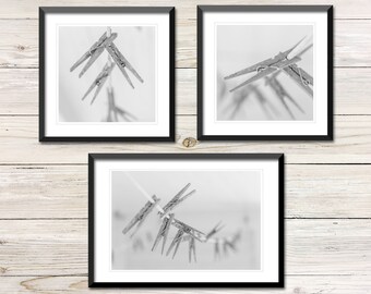 Weathered Clothespins Photo Printable Set, Rustic Laundry Room Decor (Digital Download)