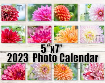 2023 Calendar (5”x7”), Flower Photo Calendar, Dahlia Calendar, 5x7 Desk Calendar, Mini Calendar, At-a-Glance Calendar, 2023 Calendar
