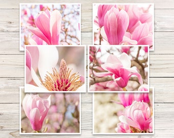 Pink Magnolia Note Cards (Set of 6), Photo Note Card Set, Magnolia Blossom Greeting Cards, All Occasion Cards, Pink Notecards