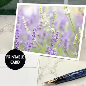 Tarjeta imprimible, tarjeta de felicitación imprimible, tarjeta de notas imprimible, tarjeta de campo de lavanda, tarjeta de felicitación floral, felicitación digital para cualquier ocasión