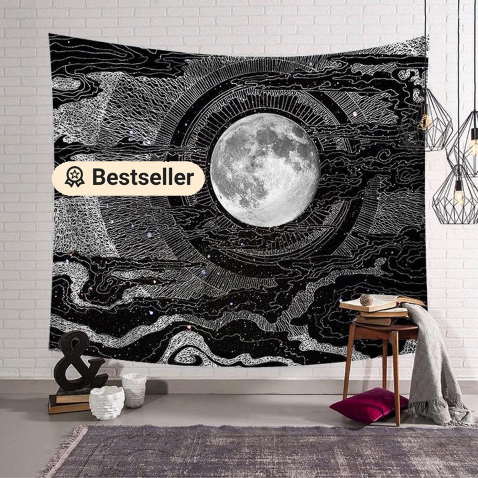 Moon Decor Tapestry Mystic Moon and Star Wall Hanging Tapestry Etsy