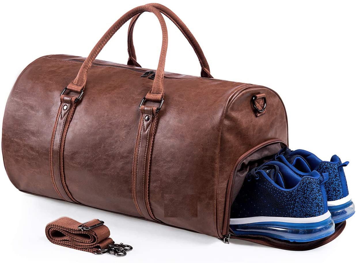 Leather Duffle Bag with Shoe Handmade Compartment Personalized Etsy