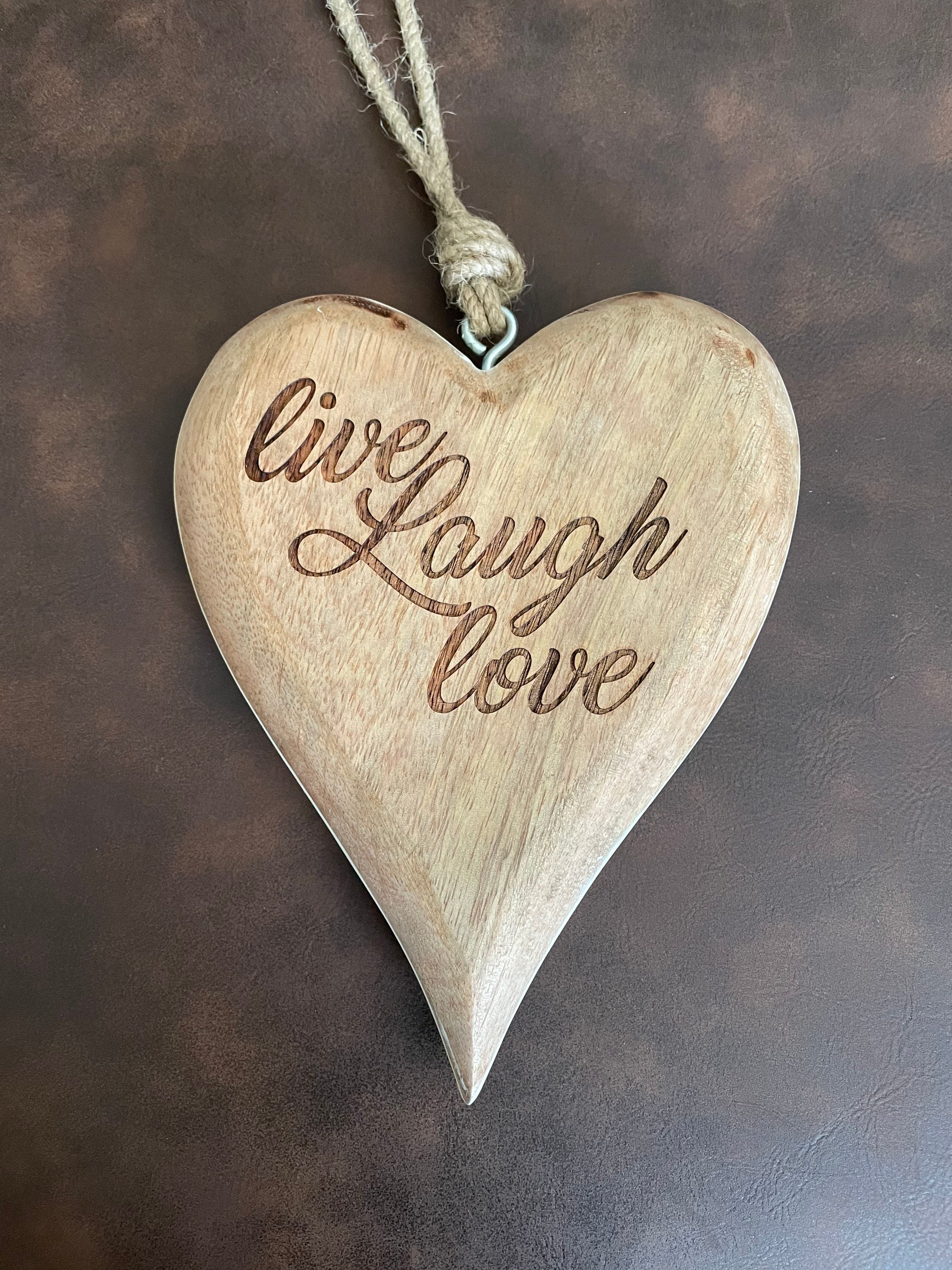 Live Laugh Love Heart Personalized Wood Heart With White Etsy