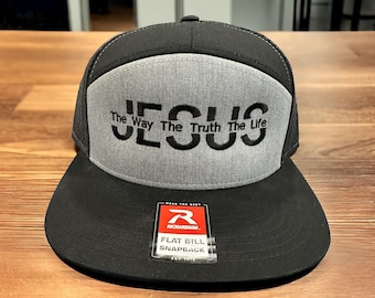 Jesús Heather Gris & Negro Richardson 168 Sombrero / El Camino La Verdad La Luz Gorra de Siete Paneles / Bordado Snapback Trucker Flat Bill