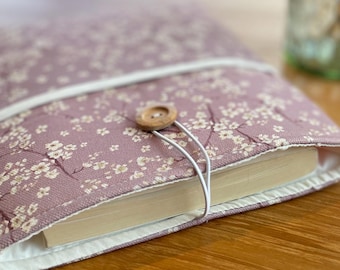Floral Book Sleeve, Padded Book Cover with Pocket, Mauve