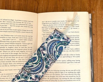 Paisley print bookmark, Page holder for notebooks, Planner band, Fabric bedtime reading bookmark,  Bookmark with tab, Blue fabric bookmark