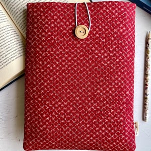 Ruby Red Padded Book Sleeve: Geometric Book Cover with Button