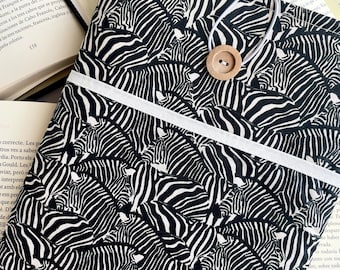 Zebra Book Sleeve with Pocket: Handmade Padded Book Pouch