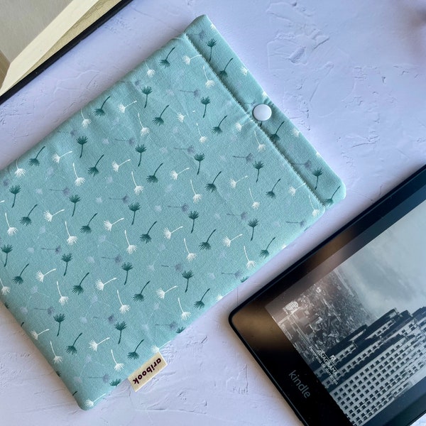 Funda Diente de León acolchada para Kindle, Funda azul Kindle Paperwhite, Bolsa literaria para libro electrónico hecha a mano