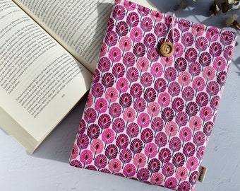 Waterproof Book Sleeve with Geometric Pattern, Pink Leaves Book Pouch for Paperback & Hardcover Books, Great Book Lovers Gift Mothers Day