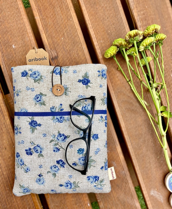 Funda libro acolchada con bolsillo exterior con flores azules denim,  accesorios para libros, regalo para ella, regalo de lectura de calidad -   México