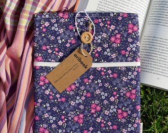 Floral Fabric Book Cover with Pocket & Bookmark - Padded Book Sleeve - Gift for her