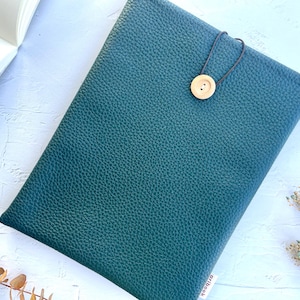 Midnight green vegan leather book sleeve, Eco Leather Book Cover with closure, Planner Sleeve, Leuchtturm Case