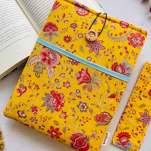 Floral Fabric Book Cover with Pocket & Bookmark - Padded Book Sleeve