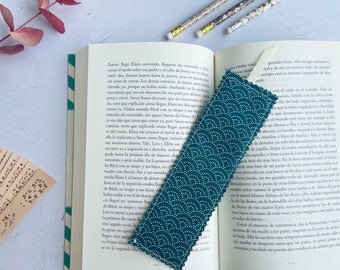 Bookmark with Blue Seigaiha Design - Japanese Fabric Bookmark Unique Gift for Book Lovers - Gift for Readers -
