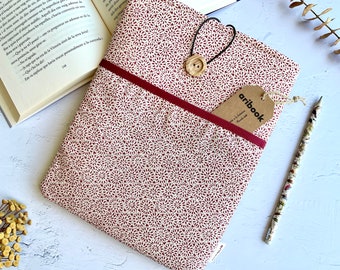 Handmade Padded Book Sleeve: Burgundy Geometric Mandala with Pocket, Literary Gift