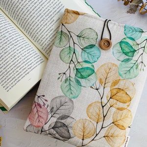 Leaves Book Pouch for Bibliophile,  Notebook Pouch with Closure, Fabric Book Protector, Journal Sleeve, Ipad Case, Book Lover Gift for her
