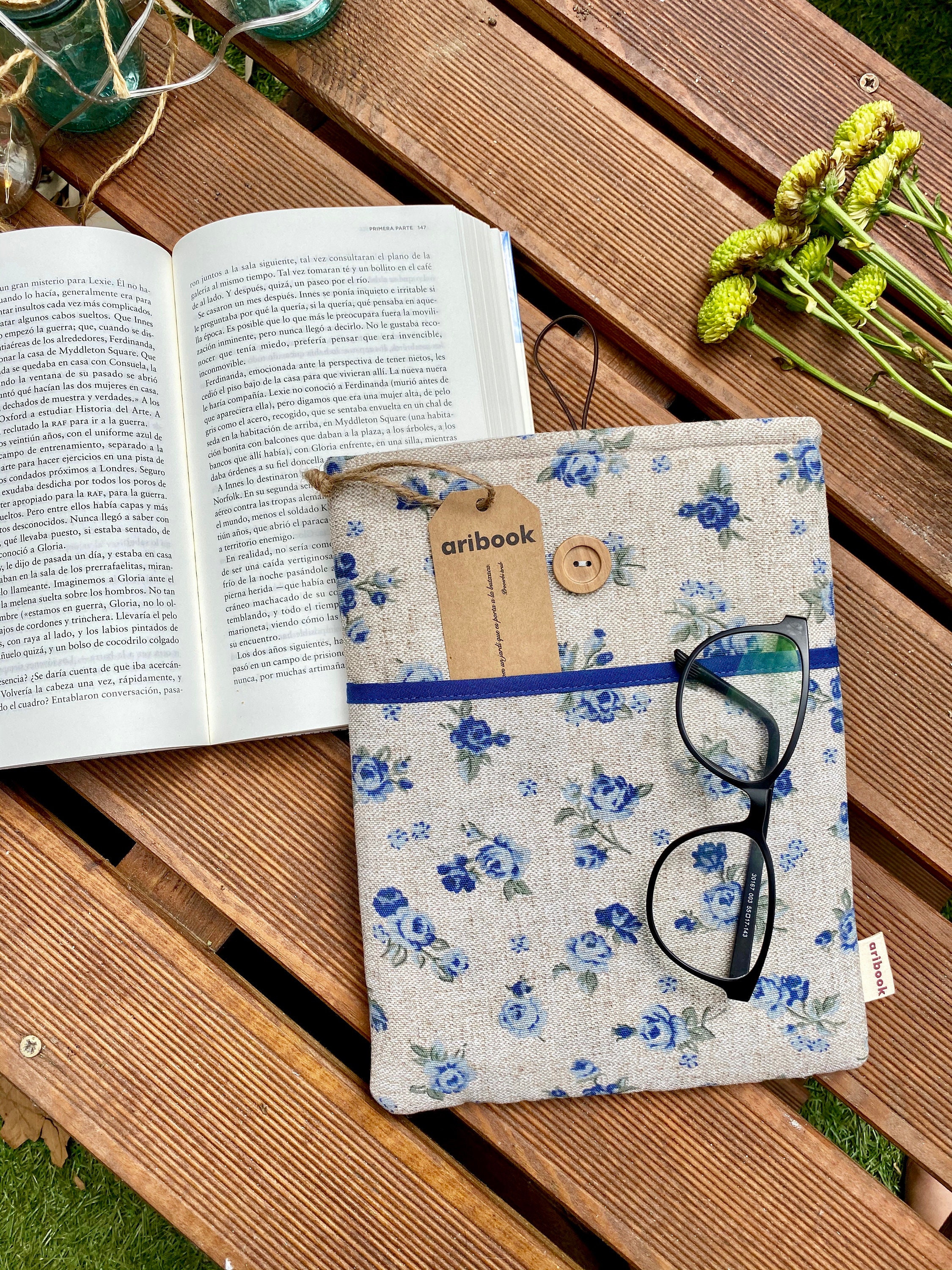 Funda libro acolchada con bolsillo exterior con flores azules denim,  accesorios para libros, regalo para ella, regalo de lectura de calidad -   México