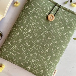 Floral Book Cover: Padded Organic Cotton with Olive Wood Button