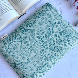 Handmade Book Holder Green Indian Pattern Bookmark, Fabric Book Cover, Book Sleeve, Book Nerd Gift, Bookish Item, Padded Book Bag Book Lover image 2