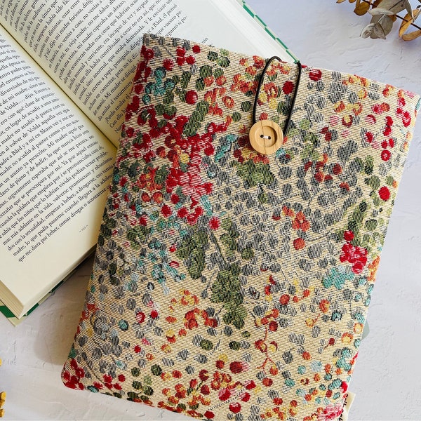 Funda de libro alegre acolchada con tela resistente de gobelino, protector de libros, regalo para ella, accesorio para libro