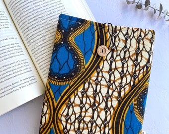 Tela Wax Africana Funda literaria para libros acolchada, Funda de libros coloreada con cierre de botón de madera, Funda coloreada para libro