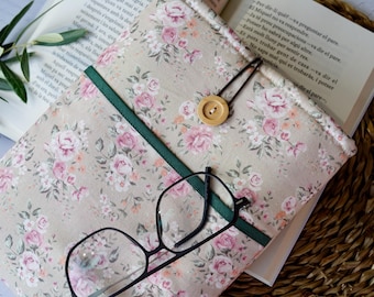 Pink Roses Padded Book Sleeve: Floral Book Cover, Tablet Case