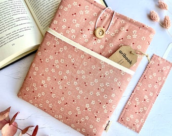 Funda libro rosa con flores y bolsillo exterior - regalo san valentín para ella - protege tus libros con estilo y amor