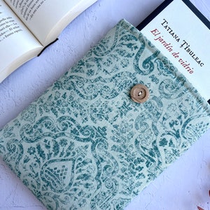 Handmade Book Holder Green Indian Pattern Bookmark, Fabric Book Cover, Book Sleeve, Book Nerd Gift, Bookish Item, Padded Book Bag Book Lover image 5