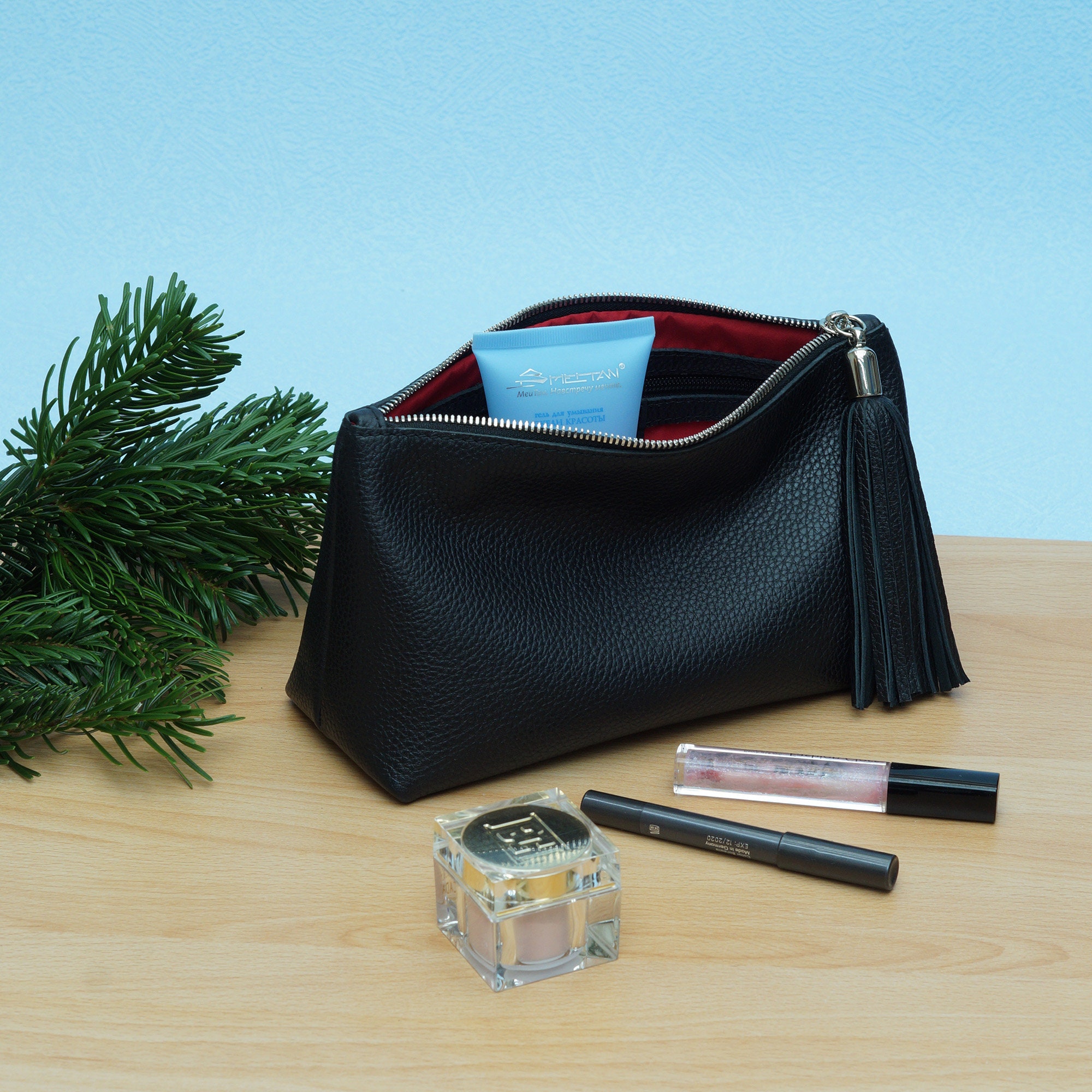 soft leather makeup bag