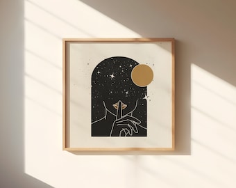 a mind of unsaid things  || Art Print || Vintage Inspired Art || Inspirational Art || Boho Art Print || Cosmic Sun Stars Minimal Line Shh