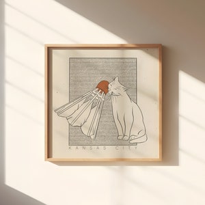 Love For KC || Art Print || Vintage Inspired Art || Kansas City Cat || Nelson Atkins Museum || Shuttlecock || Badminton