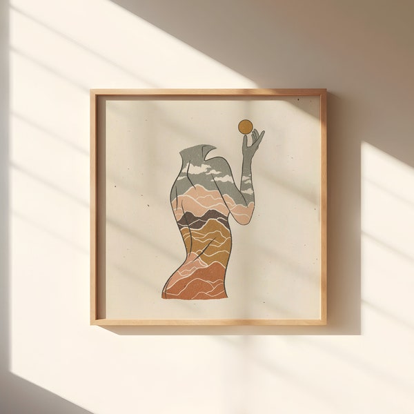 Insegui il sole // Stampa artistica // Arte ispirata al vintage // Arte ispiratrice // Stampa artistica Boho // Paesaggio di cactus