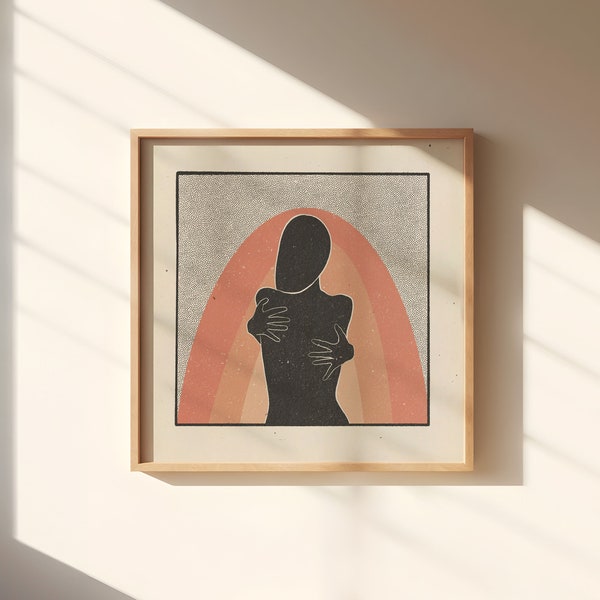 DONNE // Stampa artistica // Arte ispirata al vintage // Arte ispiratrice // Stampa artistica Boho // Self Love Care Hug Rainbow Minimal Line Drawing