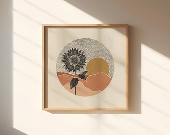 Leef als bloemen || Kunstdruk || Vintage geïnspireerde kunst || Inspirerende kunst || Boho-kunstprint || Zonnebloemlandschap