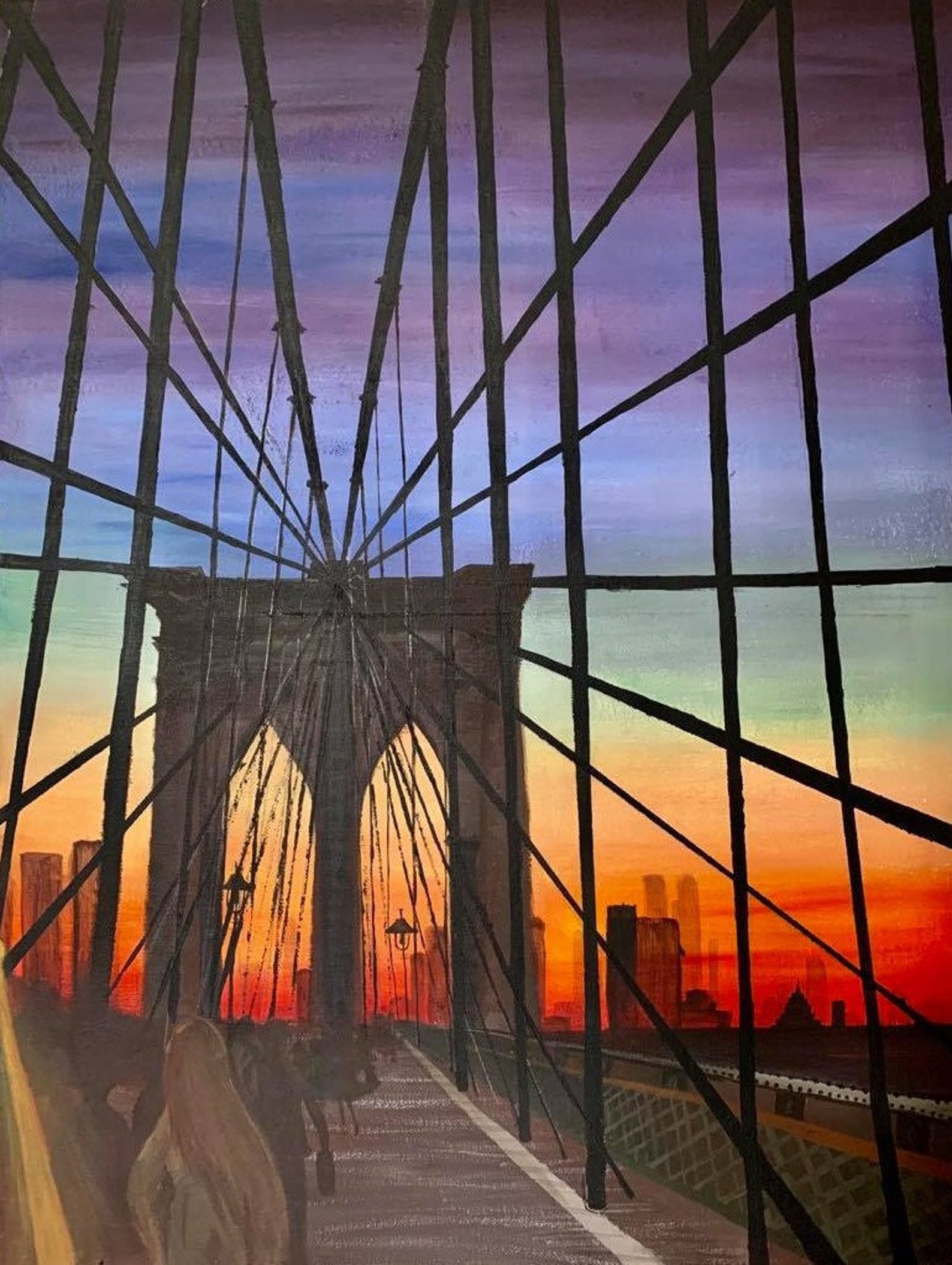 BROOKLYN BRIDGE ORIGINAL Painting Bright Large Wall Art Etsy