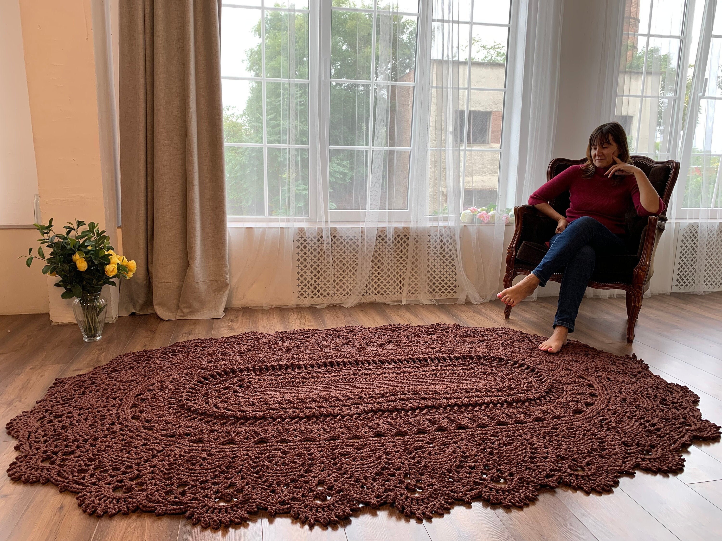 Gran alfombra de la sala de estar hecha a mano moderna | Etsy