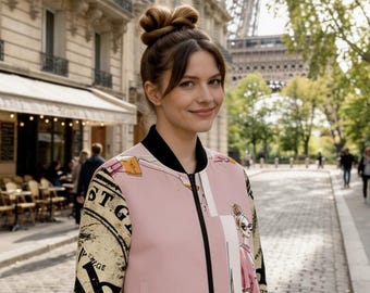 Tonalité Pink Fashion Illustration Bomber Jacket – 100% Polyester Streetwear